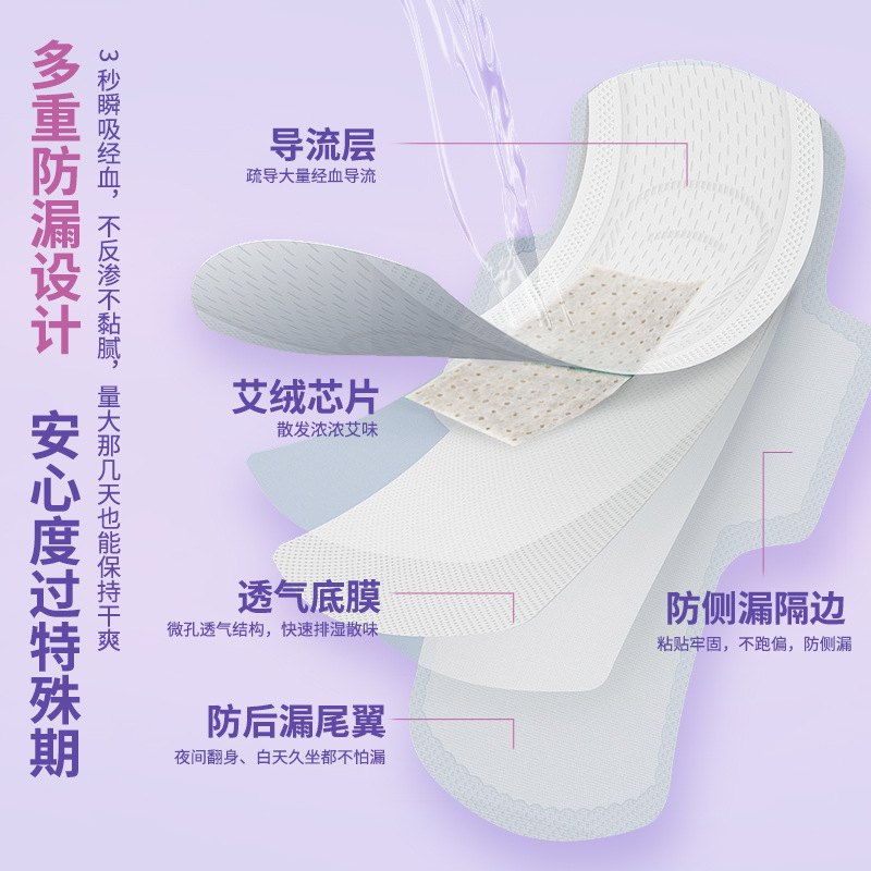 Mugwort Herbal Sanitary Pads Ai Ye Cotton-Soft Winged Daily Liners for Women 10 Pack - Image 4