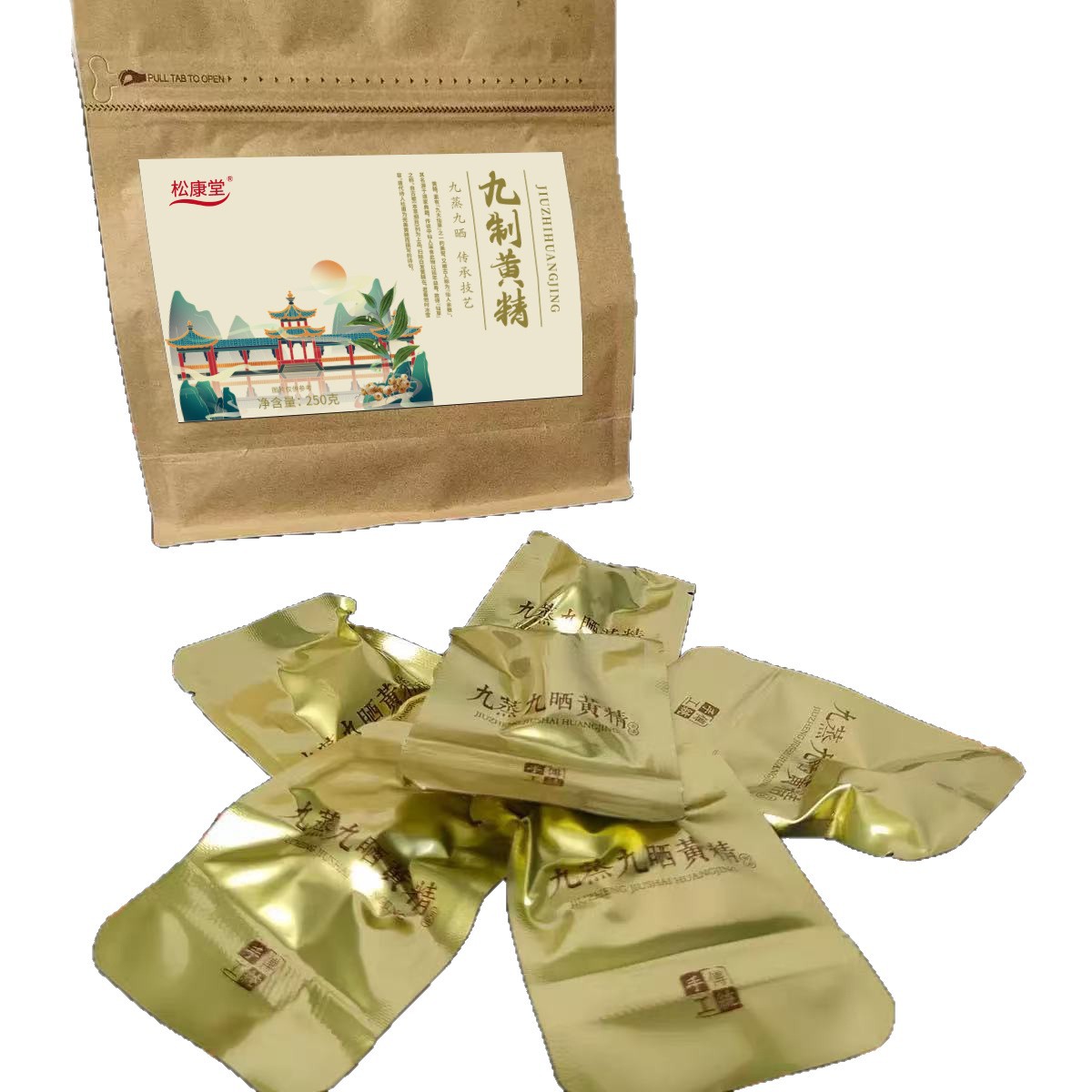 Nine-Steamed Nine-Sun-Dried Polygonatum Ready-to-Eat Huang Jing 250g Bag with 25 Individual Packs - Image 5