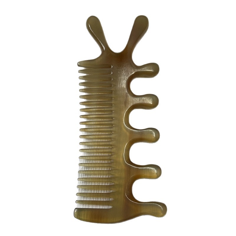 Natural Horn Comb Double Sided Five Tooth Scalp Massage Comb Head Meridian Gua Sha Style 10-15CM - Image 5