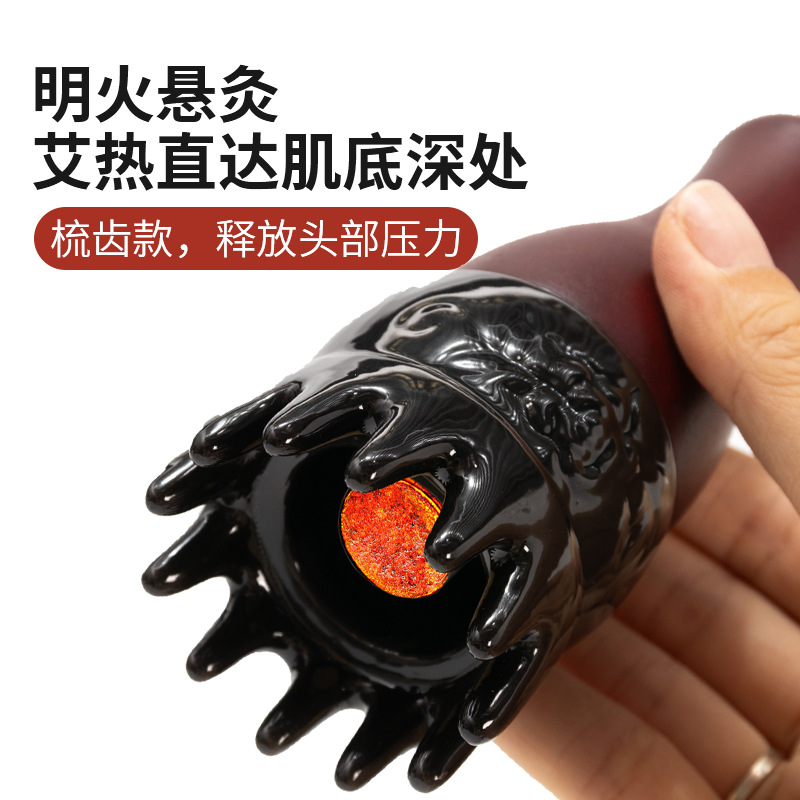 Bian Stone Moxibustion Cup Portable Warm Moxa Roller with Gua Sha Face Massage and Head Therapy Tool - Image 3