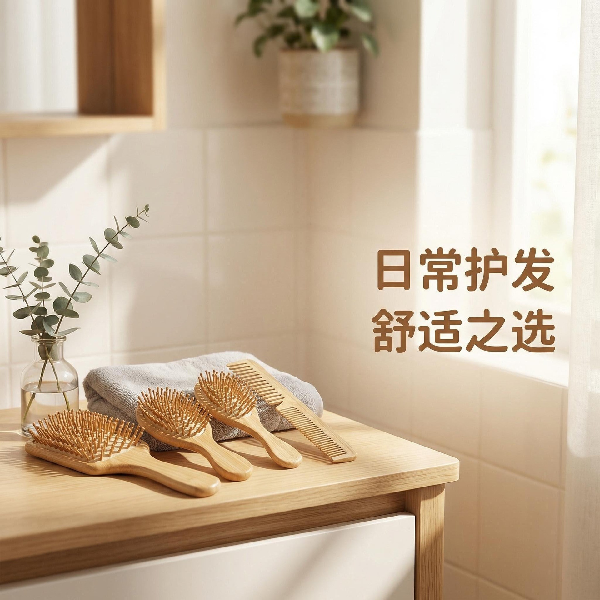 Natural Bamboo Air Cushion Hair Brush Set Wide Tooth Rat Tail Comb Anti Static Scalp Massage 20cm+ - Image 2