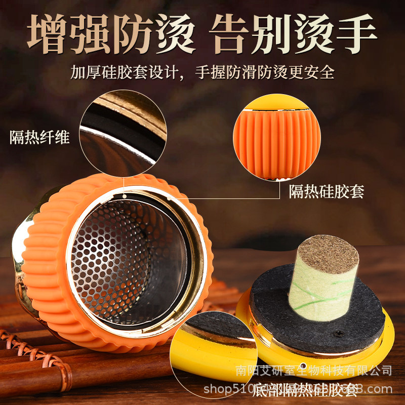 Gilded Lotus Metal Moxibustion Jar Set with Mugworm Cones and Essential Oil for Warm Therapy Gua Sha Cupping - Image 2