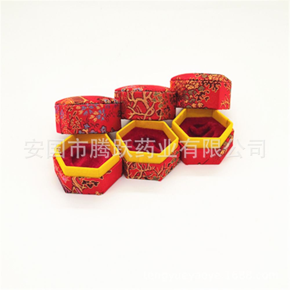 Hexagonal Brocade Gift Box for Herbal Honey Pills Small Jewelry Packaging Box Yellow Dragon Red Landscape Green Patterns - Image 3