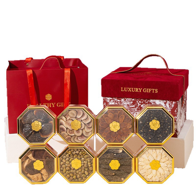 Red Velvet Five Herb Gift Box with Red Ginseng American Ginseng and Dendrobium Slices for Elderly Wellness - Image 5