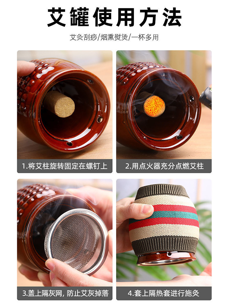 Ceramic Moxibustion Cup Double Layer Scraping Warm Moxa Jar Heat Insulated Anti Scald Suspended Moxa Device for Beauty Salon Therapy - Image 2