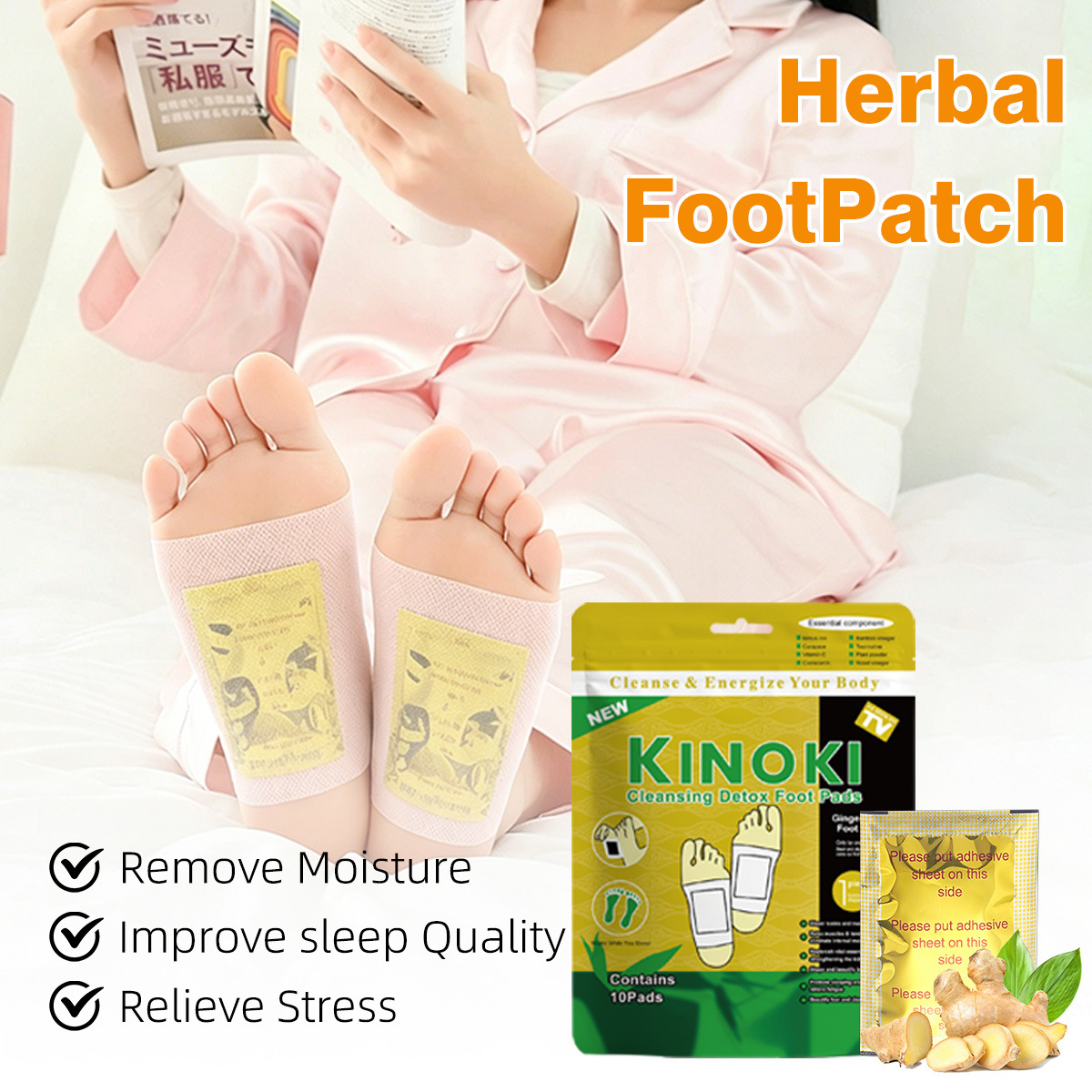 Kinoki Cleansing Detox Foot Pads with Mugwort 10 Patches per Bag - Image 2