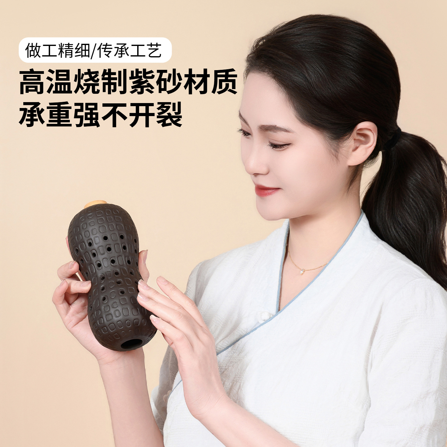 Black Purple Clay Peanut Moxibustion Neck Pillow with 108 Aged Moxa Sticks and Towel for Adult Warm Compress Care - Image 3