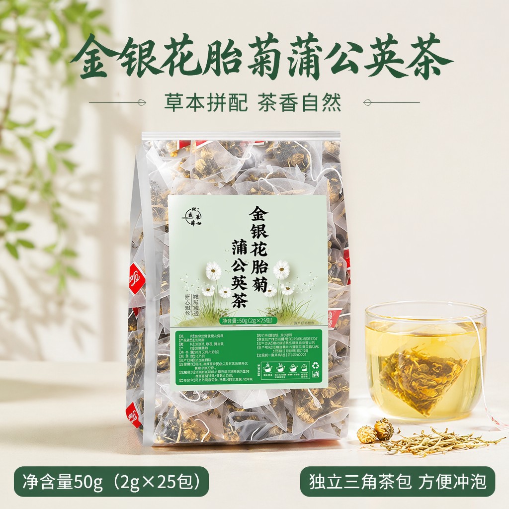 Honeysuckle Chrysanthemum Jasmine Herbal Tea Bags 50g 25 Pyramid Sachets Sugar Free Hot Brew - Image 4