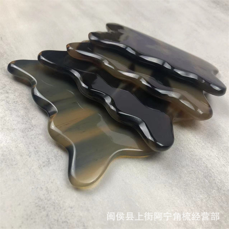 Horn Gua Sha Board Buffalo Horn Scraping Massage Tool Wavy Plate for Body Back Face Meridian Care 9.5cm - Image 4