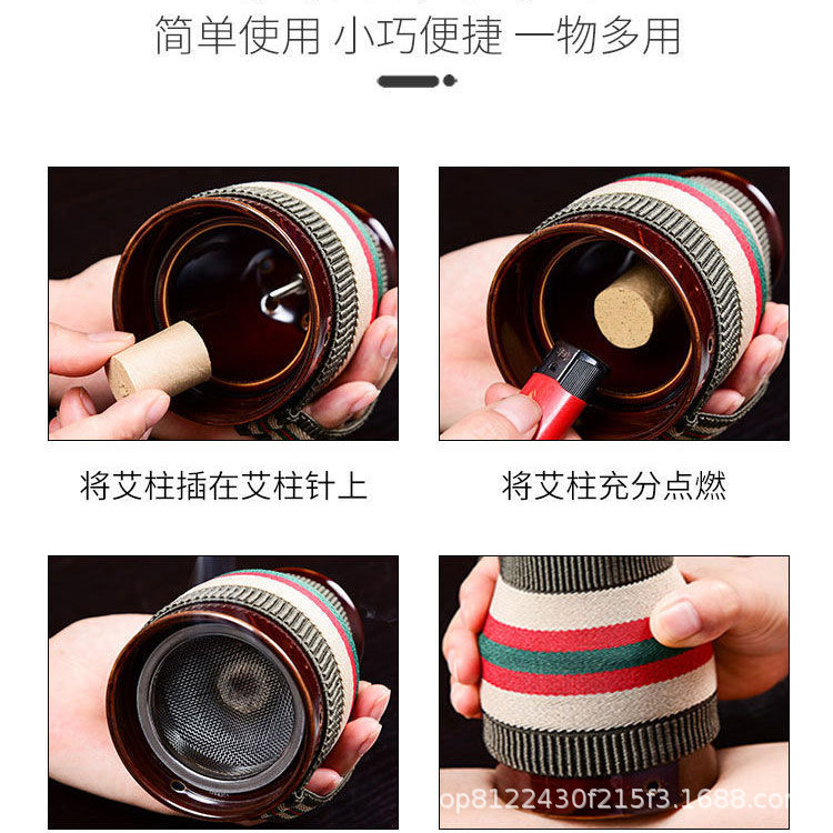 White Ceramic Moxa Jar Gua Sha Cup Portable Moxibustion Box for Home Meridian Massage - Image 4