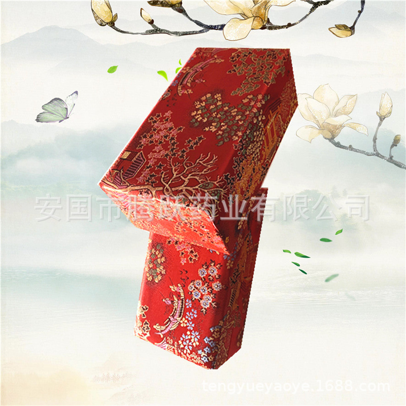 Red Brocade Hexagonal Gift Box Empty Jewelry Packaging Box - Image 3