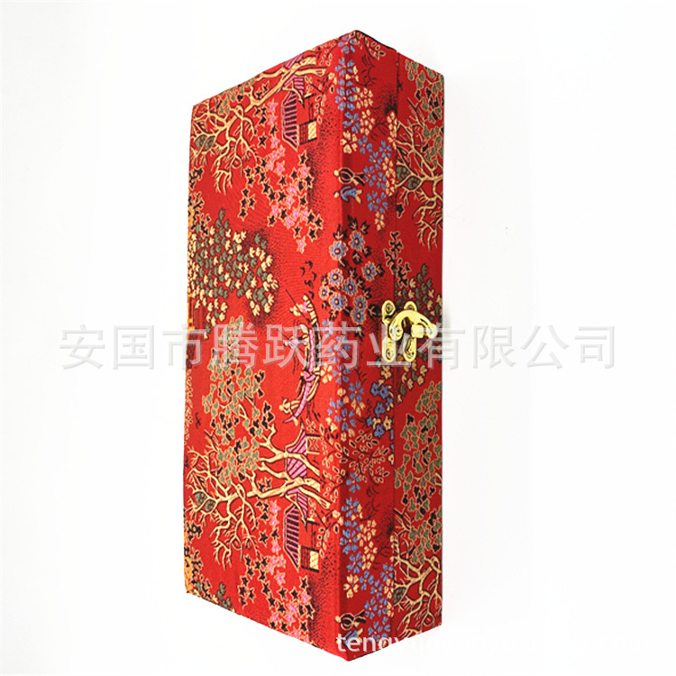Red Brocade Gift Box for Herbal Pills 15 Slots 3cm Inner Diameter Empty Display Case - Image 3