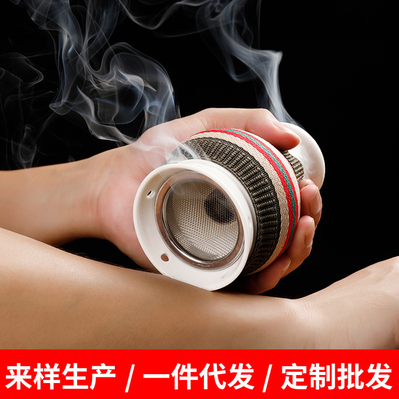 Ceramic Jade Pot Moxibustion Jar with Gua Sha Cup Portable Warm Therapy Device for Home Spa Wellness - Image 3