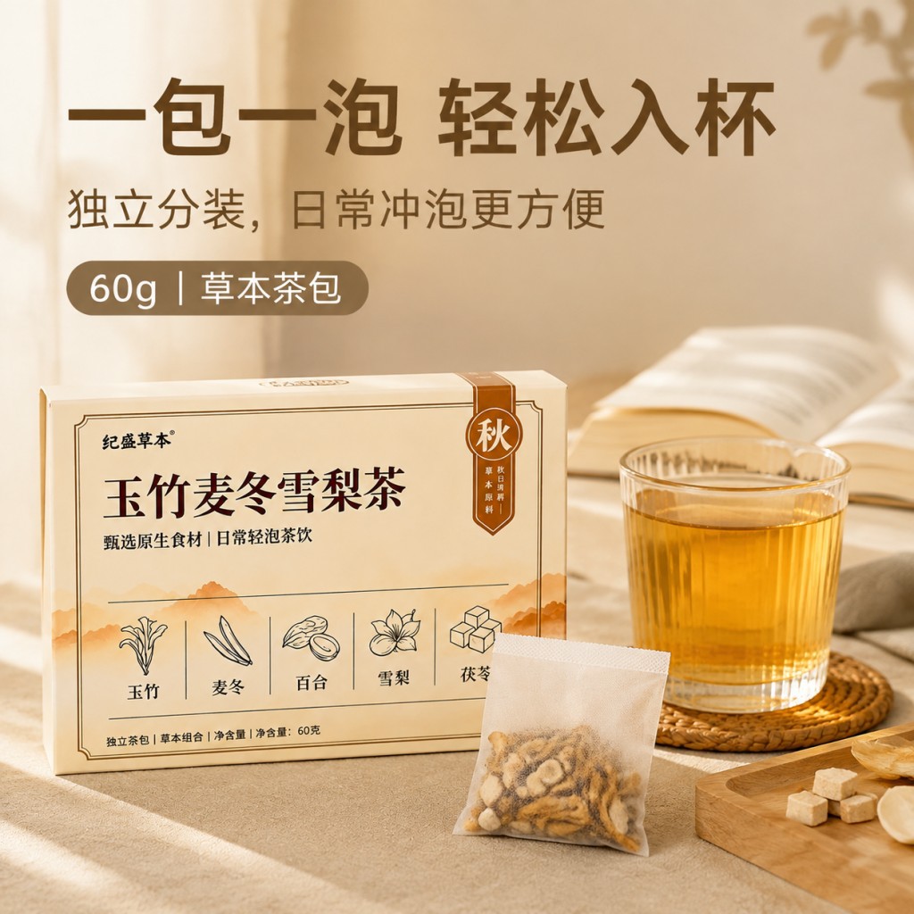 Yu Zhu Xue Li Mai Dong Herbal Tea Blend Triangle Tea Bags 60g Sugar Free Autumn Winter Brew - Image 2