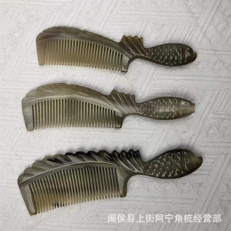 Natural Goat Horn Comb 21cm Handled Massage Comb for Hair Portable Detangling Beauty Comb - Image 2