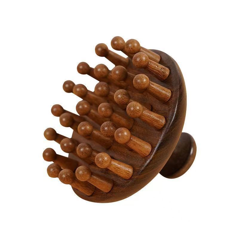 Golden Sandalwood Massage Comb 28 Teeth Round Scalp Meridian Brush Handheld - Image 5