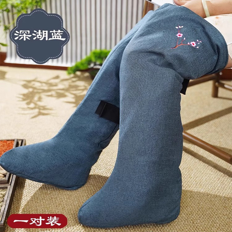 Electric Heating Moxibustion Boot Warmers Blue Embroidered Pair for Knees Legs and Feet Heat Therapy - Image 4