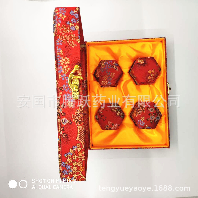 Hexagonal Brocade Gift Box Fabric Covered Cardboard Pill Jewelry Packaging Box Red 6-Insert Buckle Style - Image 2