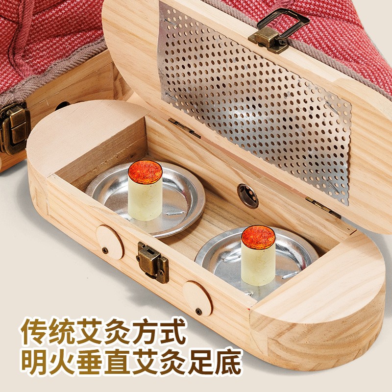 Solid Wood Moxibustion Shoes Wearable Foot Warmer Moxa Box for Home Foot Care Brown Winter Style - Image 3