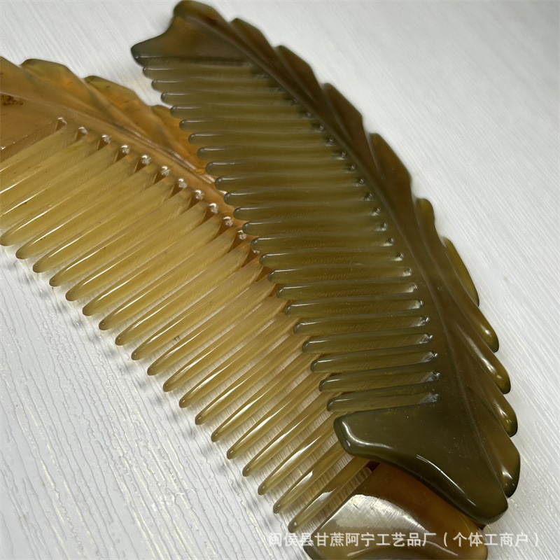 Carved Horn Massage Comb Thick Buffalo Horn Comb Dolphin Craft Design Gift Comb 10-15cm - Image 3