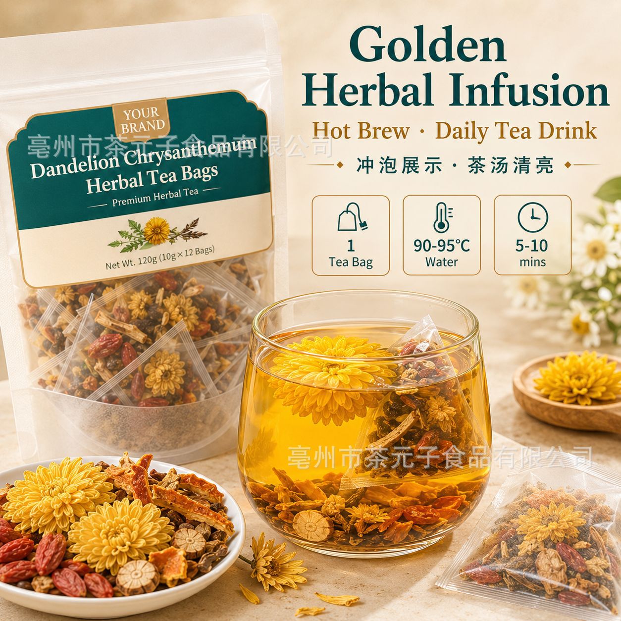 Dandelion Leaf and Root Tea with Chrysanthemum Cassia Seed Goji Berry 120g 12 Bags - Image 4