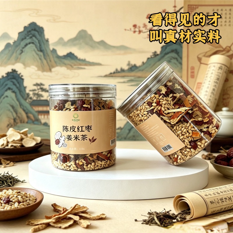 Chen Pi Red Date Ginger Rice Tea 250g Roasted Brown Rice Herbal Tea with Dried Ginger Shreds Sugar Free - Image 3