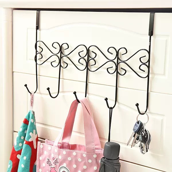 Over Door Hook Rack Stainless Steel 7 Hooks Black No Drill Hanging Organizer for Kitchen Bathroom Bedroom - Image 4
