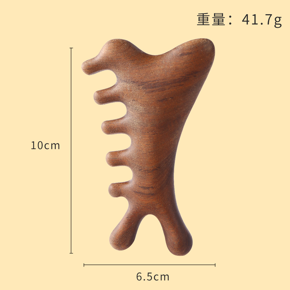Sandalwood 4-in-1 Meridian Massage Comb Scalp Gua Sha Tool for Head Face and Eye Care 10x6.5cm - Image 4