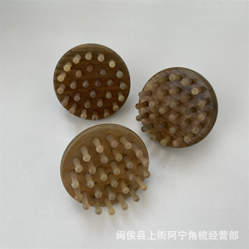 Green Sandalwood Horn Massage Comb 28-Pin Scalp Meridian Brush Portable Head Therapy Tool - Image 3
