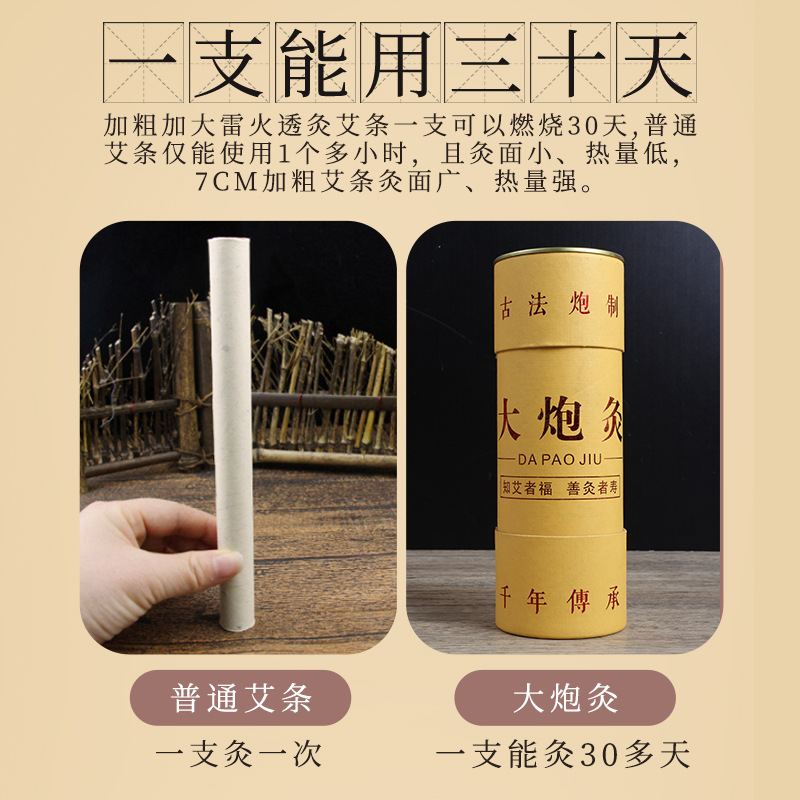 7cm Thunder Fire Moxa Stick Lei Huo Jiu Large Moxibustion Roll for Whole Body Warming Therapy - Image 3
