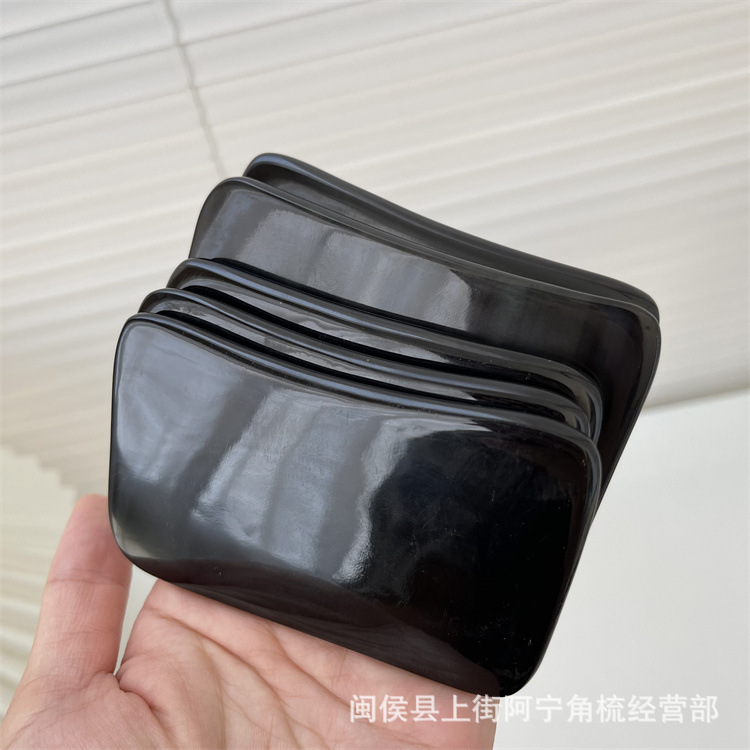 Black Buffalo Horn Gua Sha Board Guā Shā Bǎn Four-Square Wave Scraping Plate Beauty Wellness Tool - Image 4