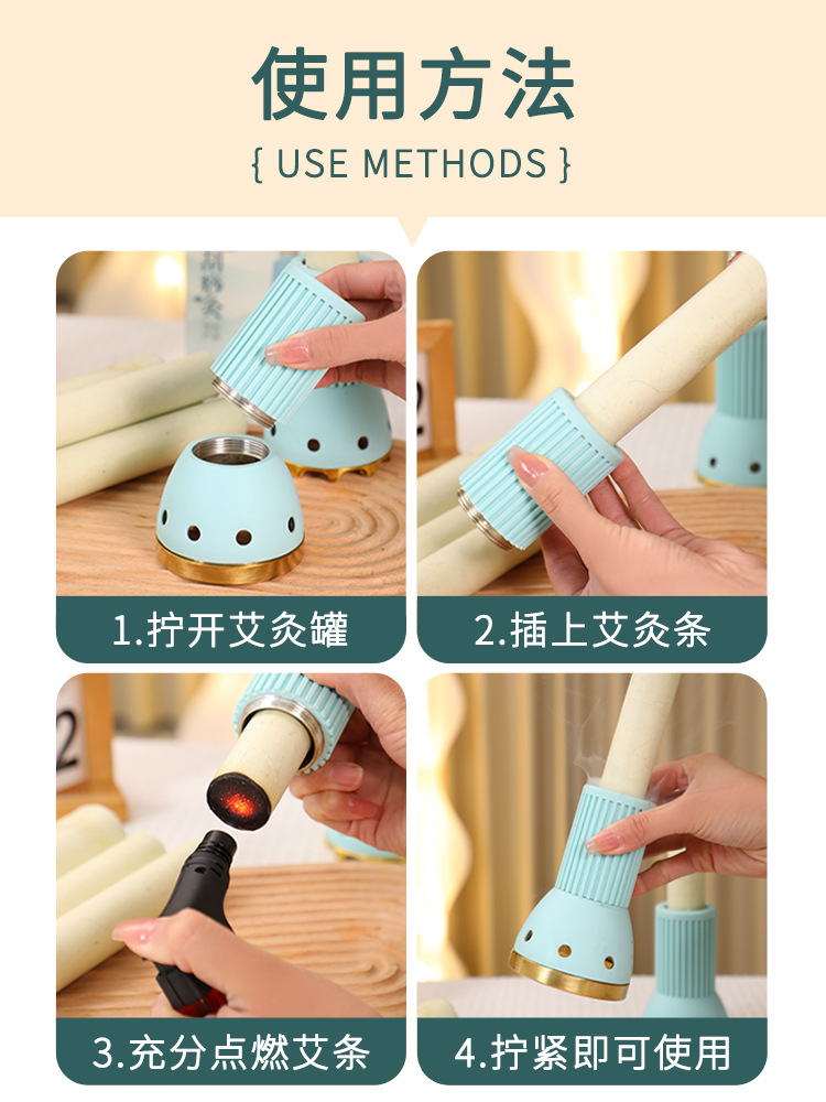 Pure Copper Moxibustion Jar 3.0cm Head Therapy Cup with Extinguisher Cap and 2 Moxa Sticks for Full Body Use - Image 5