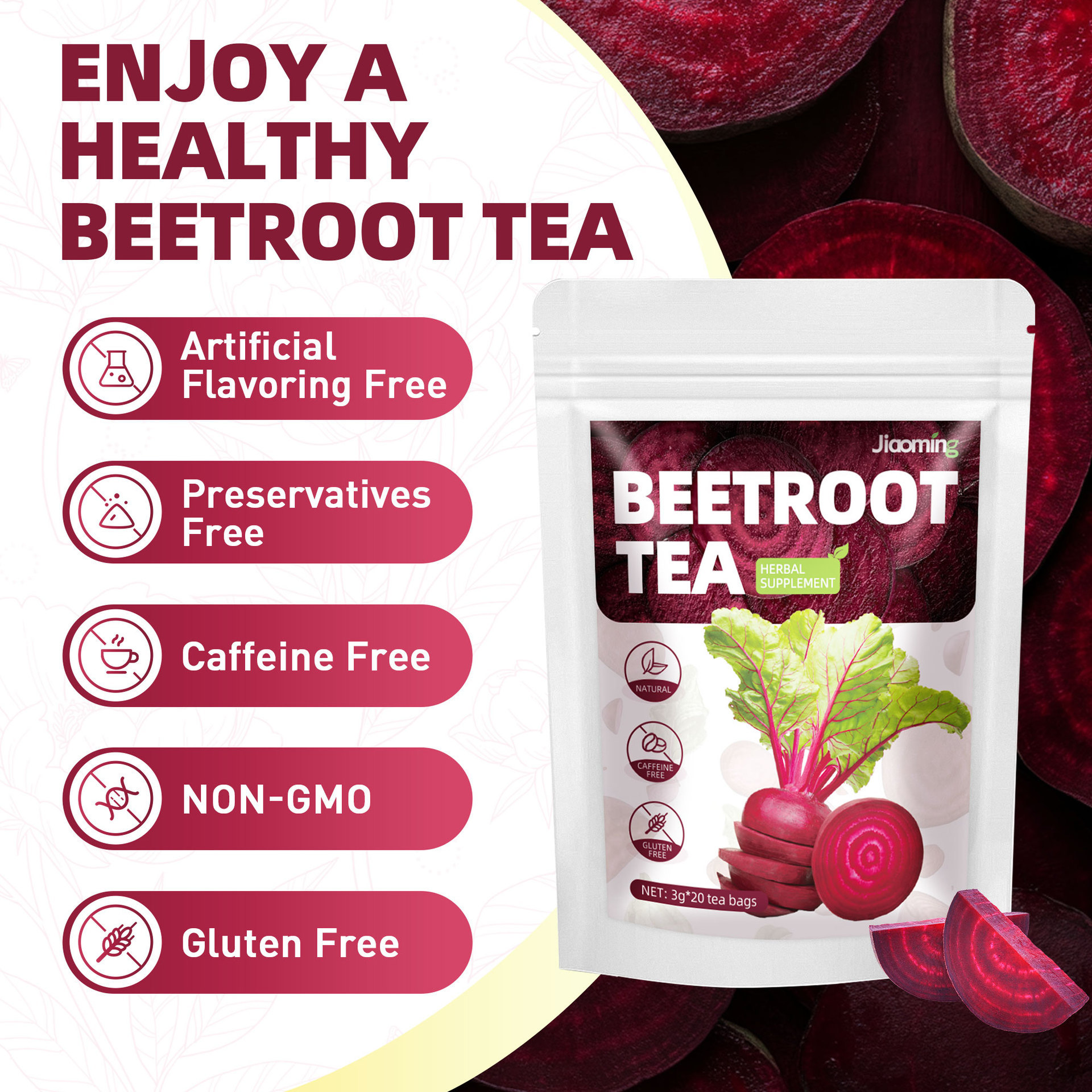 Beetroot Tea Bags Sweet Earthy Herbal Infusion 60g Pyramid Sachets - Image 3