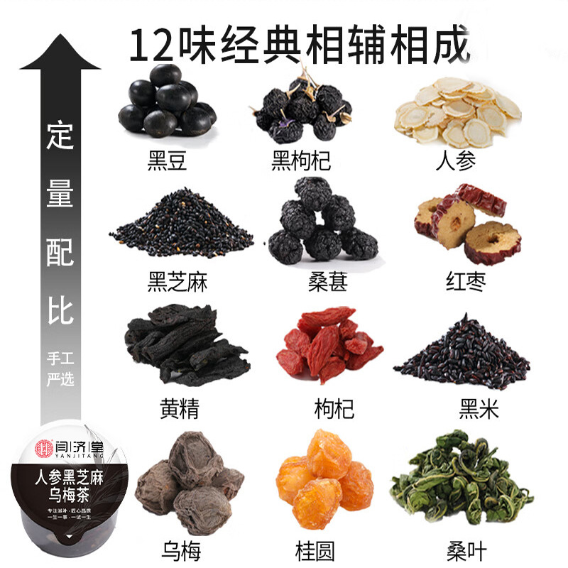 Ginseng Black Sesame Dark Plum Herbal Tea Renshen Heizhima Wumei Cha Cold Brew Wellness Mini Canister 15g x 15 Cans - Image 2