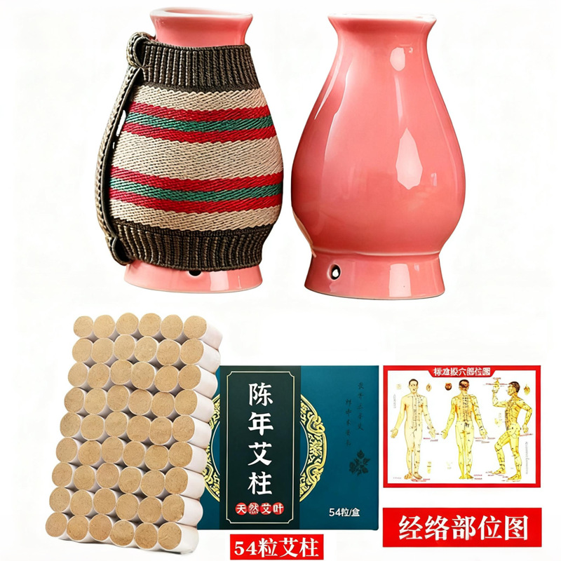 Ceramic Face Moxibustion Cup Peach Blossom Moxa Tool with Heat Guard Cloth and Moxa Cones for Facial Meridian Care - Image 2