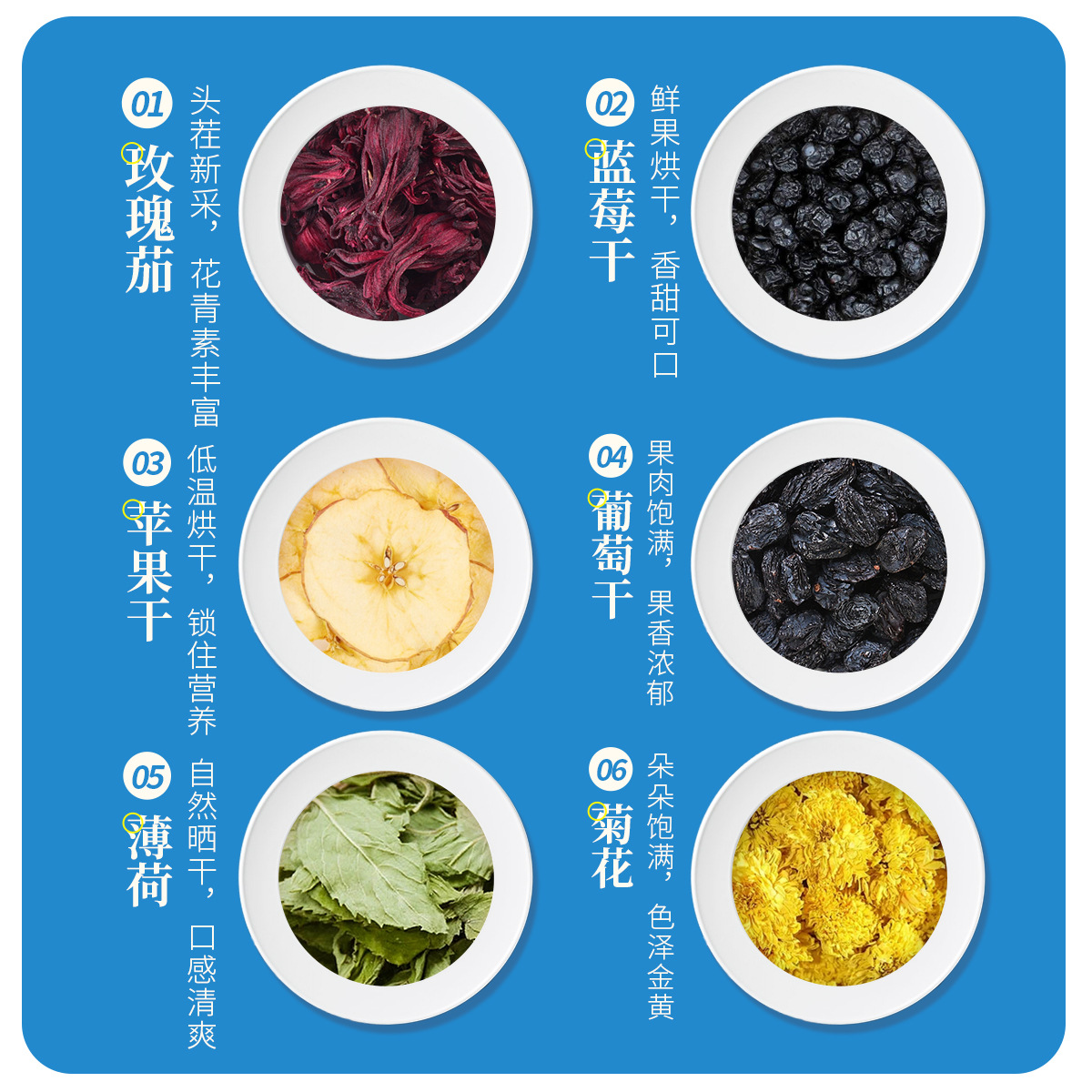 Summer Fruit Herbal Tea Blend — Roselle, Blueberry, Mint & Chrysanthemum Cold-Brew Packs - Image 2