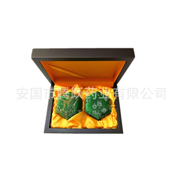 Hexagonal Brocade Wooden Gift Box 2 Pack Empty Pill Storage Case for Herbal Pills and Jewelry - Image 3