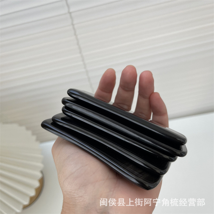 Black Buffalo Horn Gua Sha Board Guā Shā Bǎn Four-Square Wave Scraping Plate Beauty Wellness Tool - Image 3