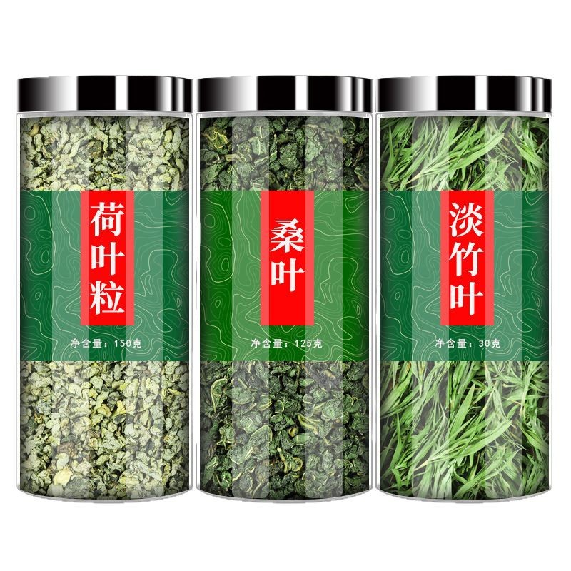 Three Leaf Herbal Tea Blend He Ye Sang Ye Zhu Ye Lotus Mulberry Lophatherum Leaves 30g Jar - Image 5