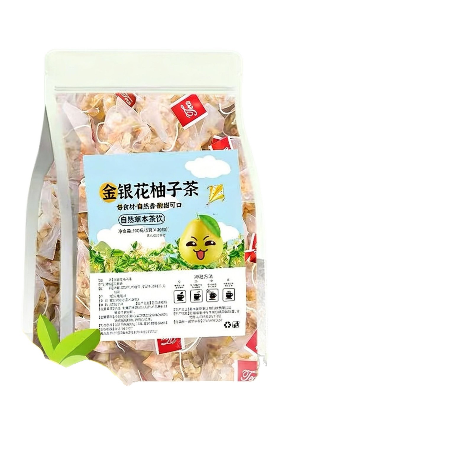 Honeysuckle Pomelo Herbal Tea 5g x 20 Bags Fruity Cold Brew Wellness Tea with Pear Lemon Apple Grapefruit - Image 5