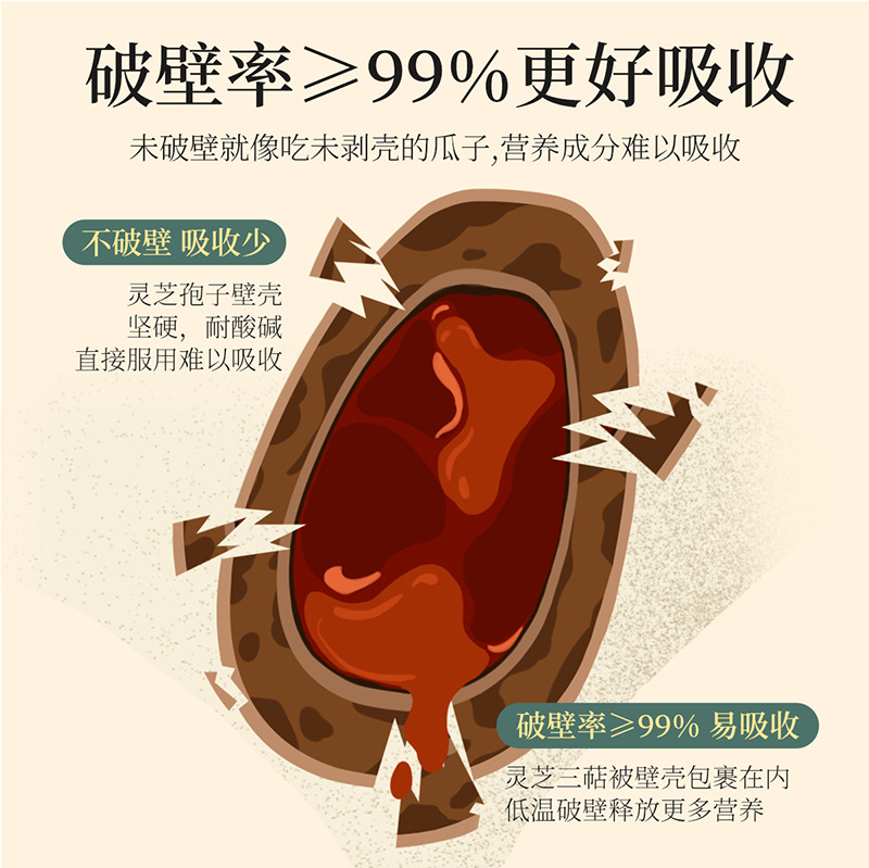 Organic Broken Wall Reishi Spore Powder 60g Box Lingzhi Mushroom Powder for Daily Wellness - Image 3