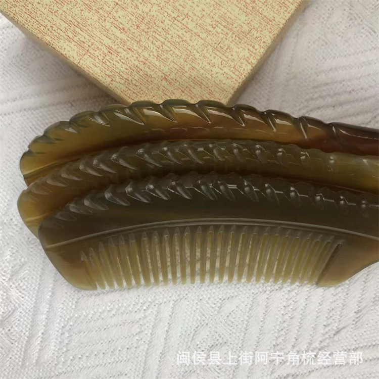 Natural Horn Comb Handle Massage Comb 20cm Smooth Round Teeth Scalp and Body Gua Sha Tool - Image 3