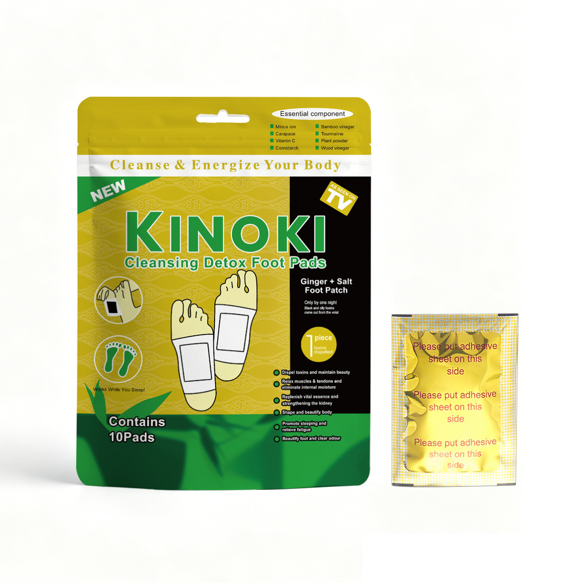 Kinoki Cleansing Detox Foot Pads with Mugwort 10 Patches per Bag - Image 5