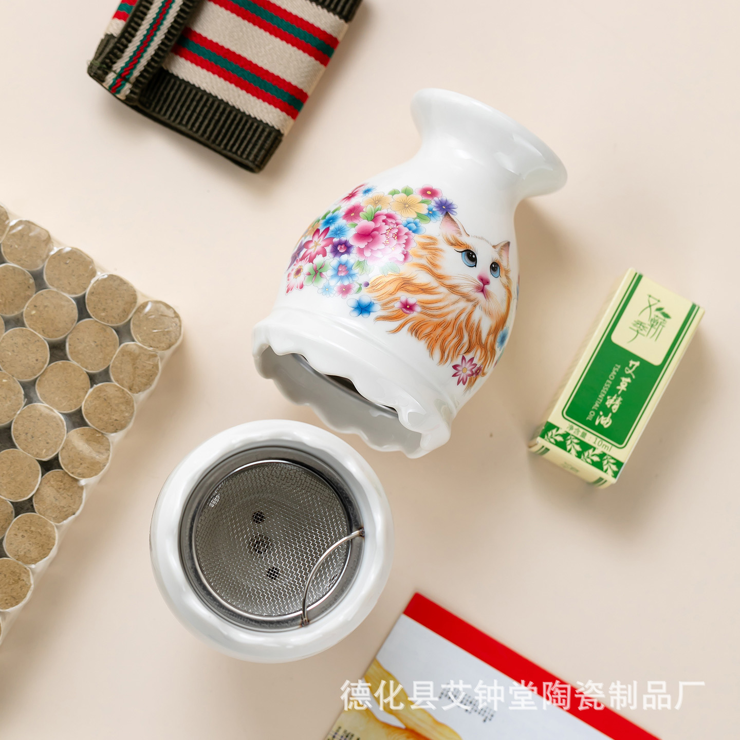 Ceramic Moxa Cup Lotus Rim Double Layer Heat Insulated Moxibustion Jar with Gua Sha Massage for Home Spa Use - Image 3