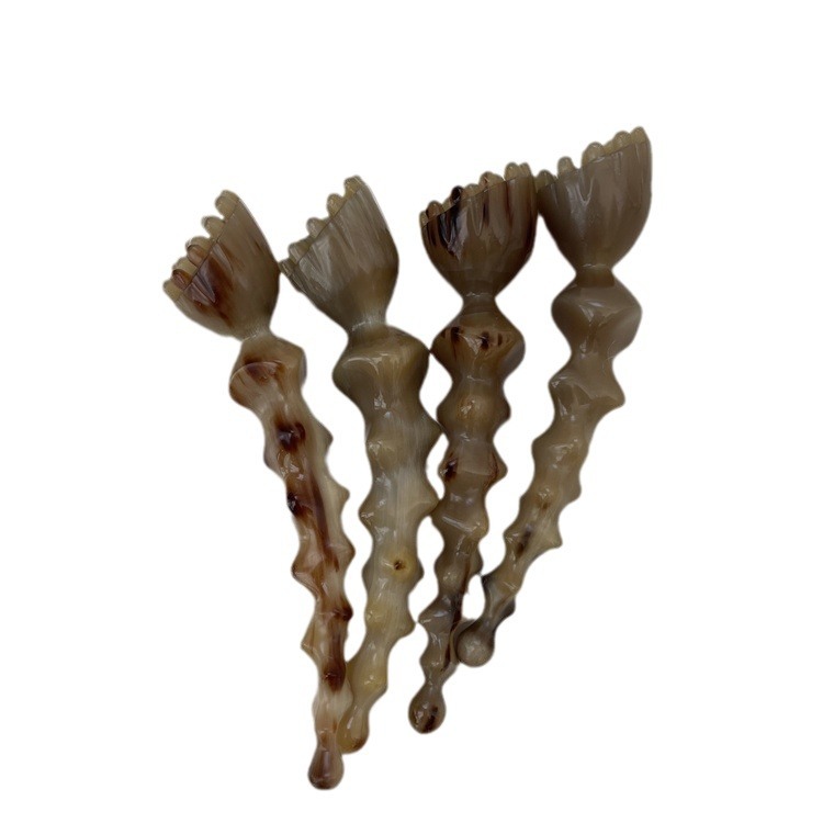Horn Facial Massage Stick Gujiao Lianpeng 18 Bead Lotus Design Hand Carved Guasha Tool Portable Acupoint Massage Comb - Image 5