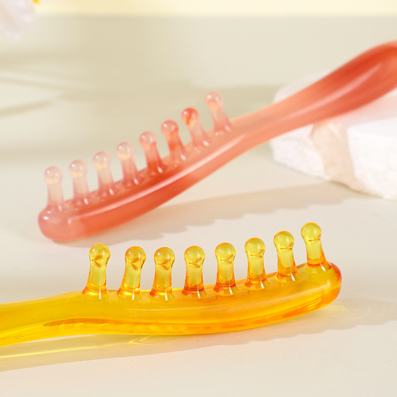 Wide Tooth Head Scalp Massage Comb Long Handle Anti Static Hair Brush Yellow Plastic 15-20cm - Image 3