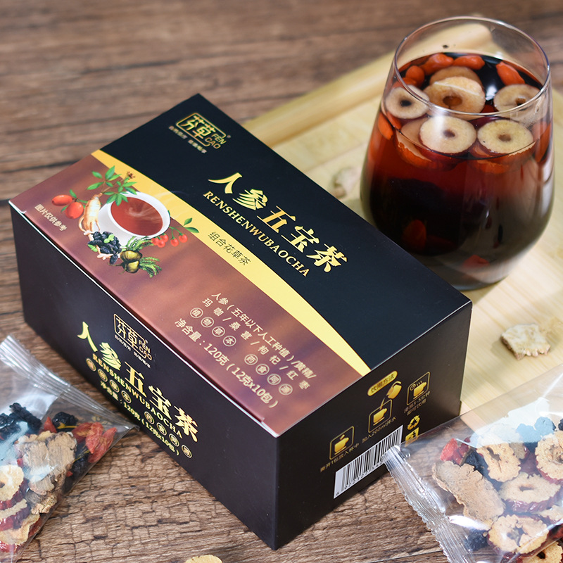 Ren Shen Wu Bao Tea Five Treasure Blend with Ginseng Goji Mulberry 120g Box - Image 4