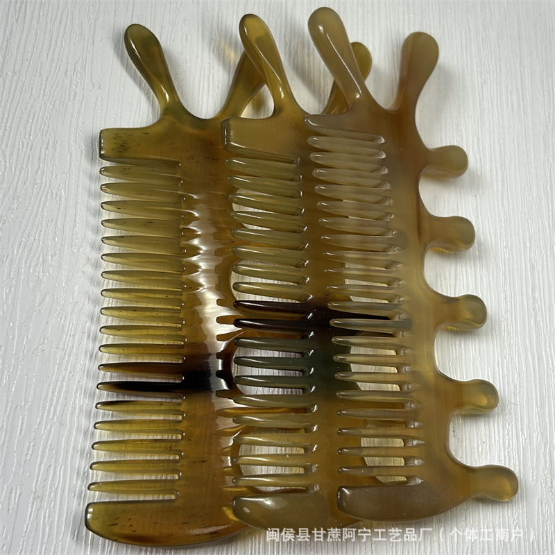Natural Horn Comb Double Sided Five Tooth Scalp Massage Comb Head Meridian Gua Sha Style 10-15CM - Image 3