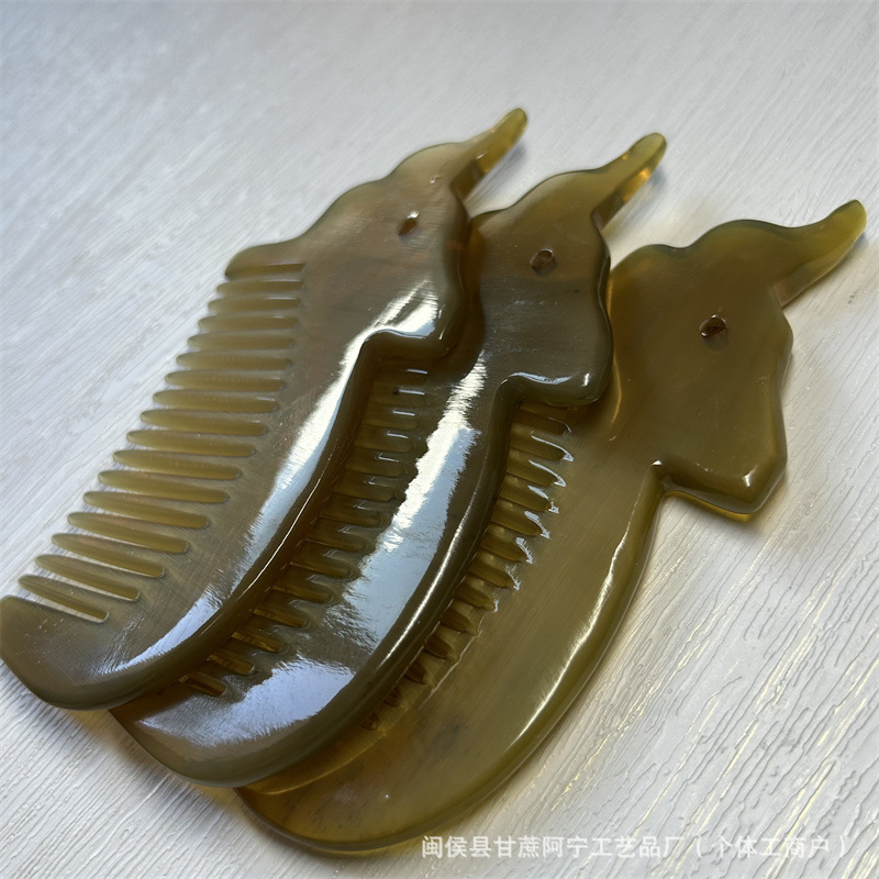 Yak Horn Comb Elephant Fine Tooth Scalp Massage Comb 10-15CM Engraved Gift - Image 4