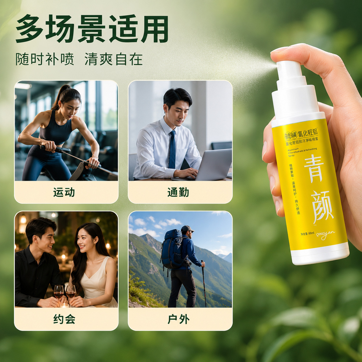 Herbal Antiperspirant Spray 60ml Aluminum Chlorohydrate Deodorant with Mugwort Extract Long Lasting Freshness for Body and Underarms - Image 3